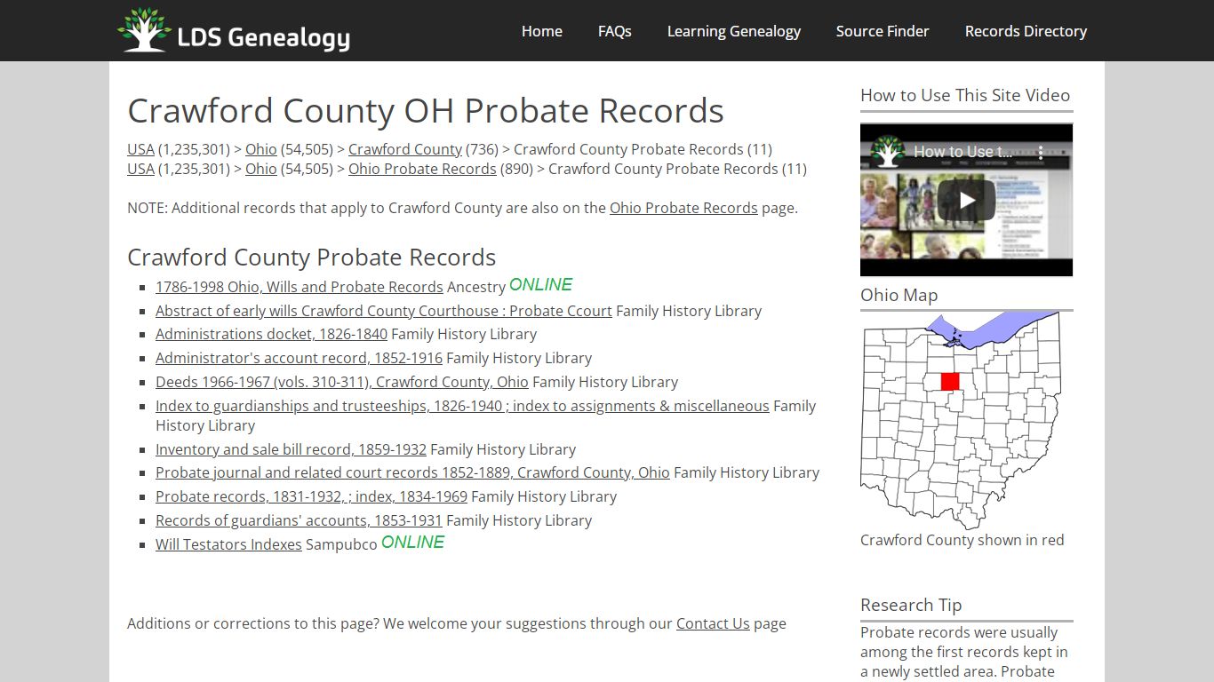 Crawford County OH Probate Records - LDS Genealogy